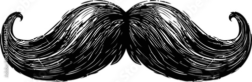 Black textured handlebar mustache with artistic brushstroke effect. Vector illustration