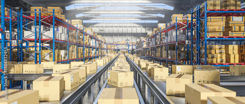 Canvas Print boxes are moving on automated conveyor belt 3d