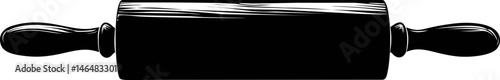 Black and white illustration of a vintage rolling pin with wooden handles. Vector illustration