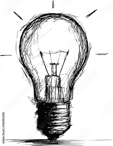Sketch of a light bulb with abstract lines expressing creativity and ideas. Vector illustration