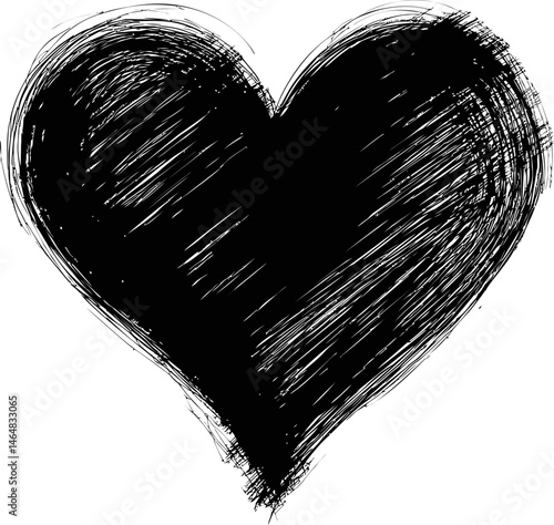 Black hand-drawn sketch of a heart with rough strokes. Vector illustration