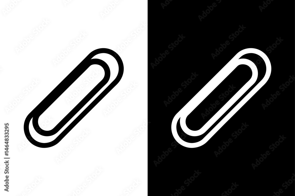 Fototapeta premium Office Paper Clip Icon Bold Black and White Vector Silhouette.