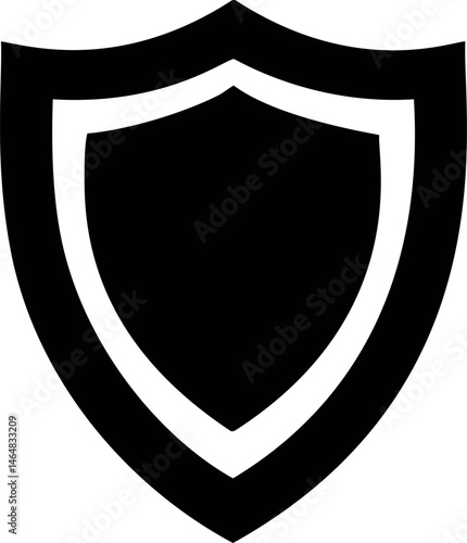 Black and white shield icon symbolizing protection and security. Vector illustration