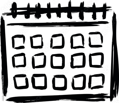 Black and white sketch of a calendar with thick brush strokes, abstract art concept. Vector illustration