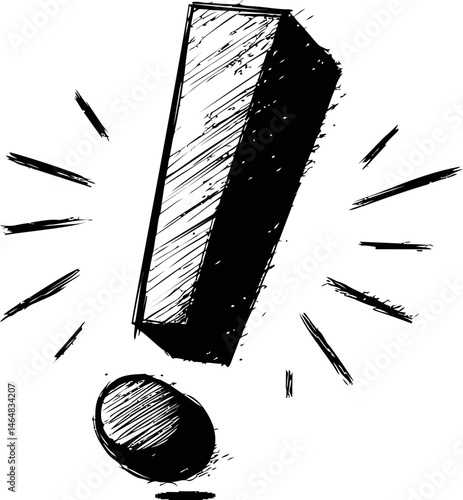Sketched black exclamation mark with dynamic lines , dramatic emphasis. Vector illustration