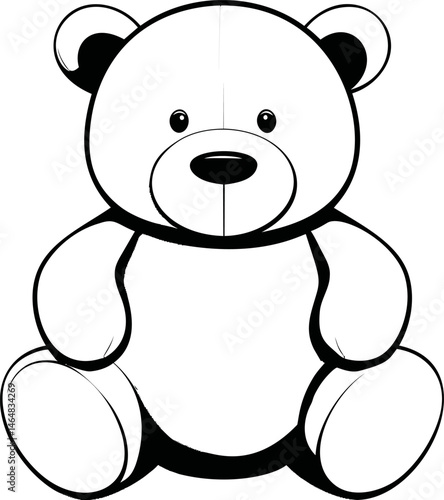 Line art silhouette of a cute teddy bear in black and white illustration. Vector illustration
