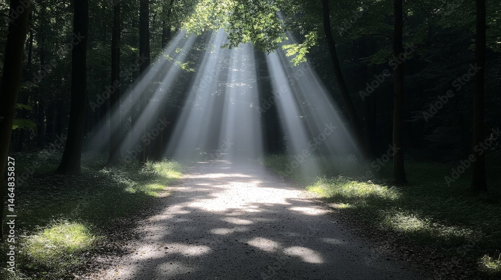 Obraz premium Sunlight beams in a peaceful forest, creating a serene and natural atmosphere