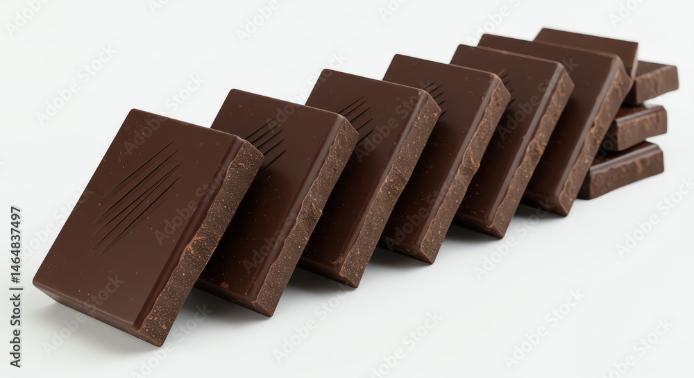 Chocolate Pieces Stacked on White Background Chocolate Pieces Stacked on White Background