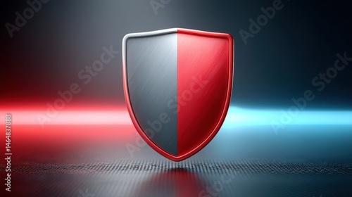 Free Download Cybersecurity data protection, Stylized shield design with a split red and black color scheme, set against a glowing background. - GFXLoad