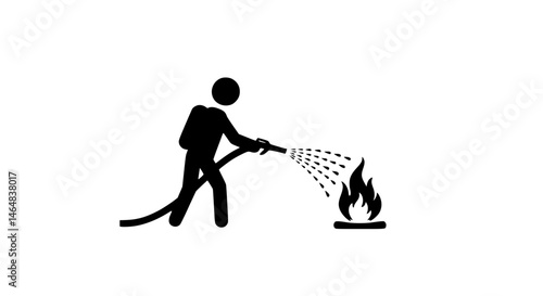 Person extinguishing fire black and white icon