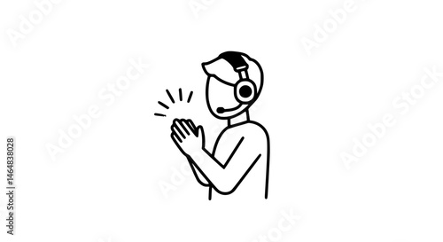 Streamer applauding black and white icon