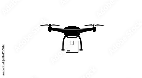 Drone with cargo box black and white icon
