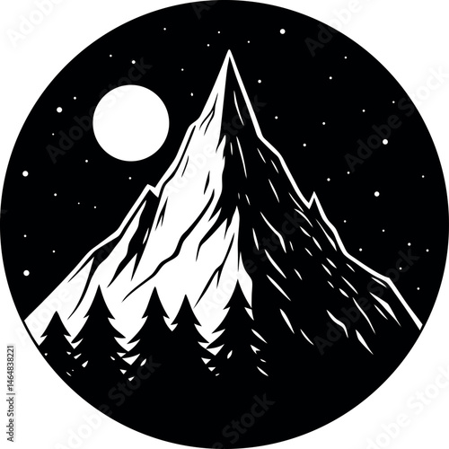 Mountain with full moon in black silhouette vector
