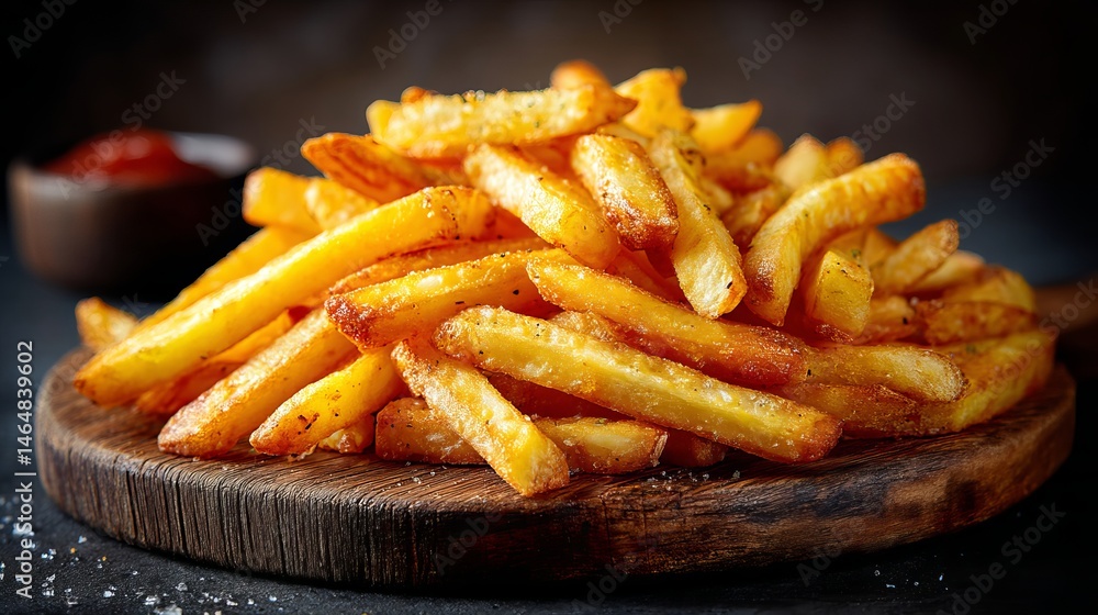 Delicious golden french fries on rustic wooden board tasty crispy potato fries food photography eat Delicious golden french fries on rustic wooden board tasty crispy potato fries food photography eat