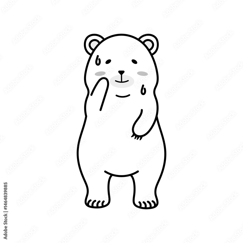 Fototapeta premium 暑がるシロクマのかわいいイラスト（モノクロ・PNG）