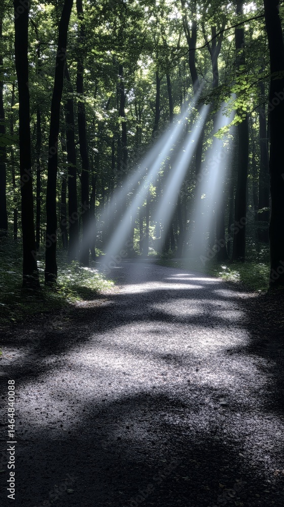 Obraz premium Sunlight beams in a peaceful forest, creating a serene and natural atmosphere