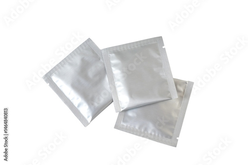 Aluminum Foil Pouches sachet packaging on background.