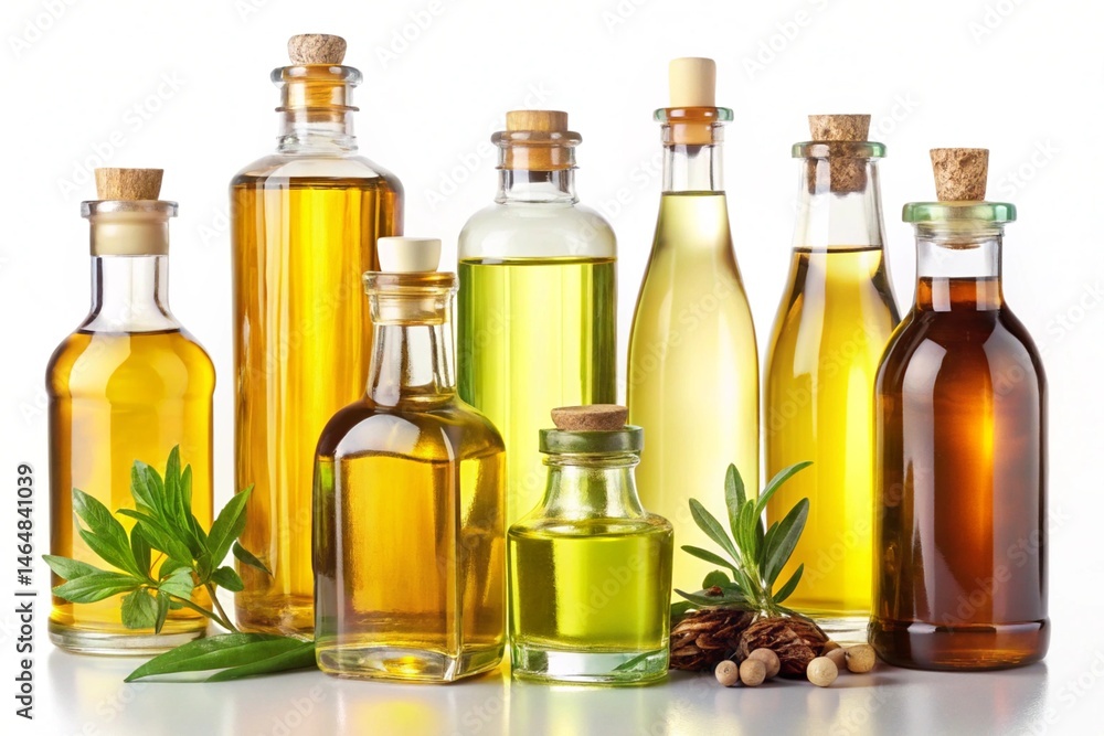 Bottles with Basic Oils Isolated on White Bottles with Basic Oils Isolated on White