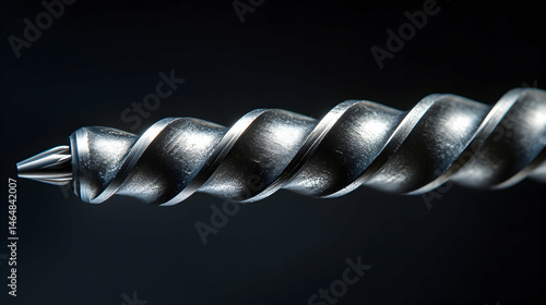 Close-up of a metal drill bit against a dark background.