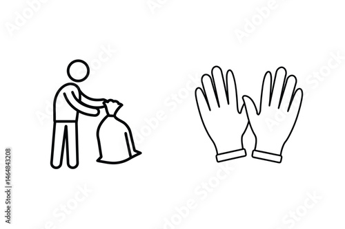Minimalist illustration depicting person disposing of waste with gloves for protection and safety