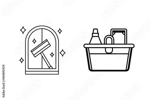 Vector illustration of window cleaning and cleaning supplies for home or office