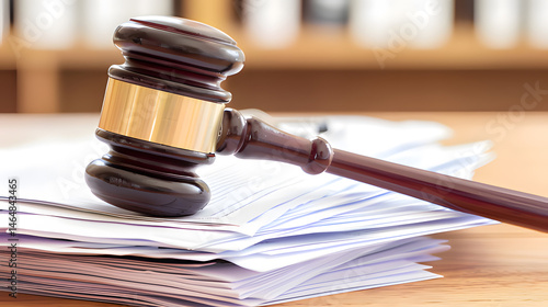 Gavel resting on medical documents symbolizing health-related legal dispute, healthcare law and justice system concept, medical malpractice or insurance claim case.