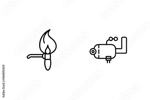 Simple outline illustrations of a torch and a specialized industrial welding torch