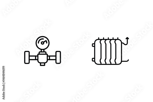 Vector illustration of heating system components including a pressure gauge and radiator