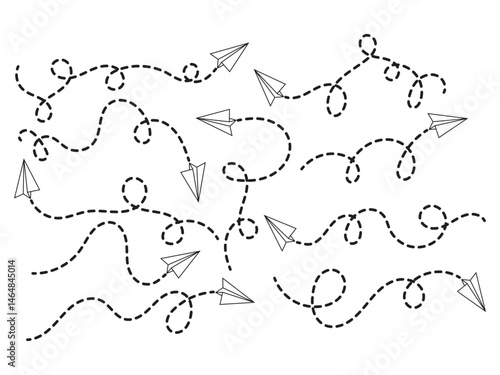 Dotted Arrow Line Vector Set – Hand-Drawn Paper Plane Path Icons