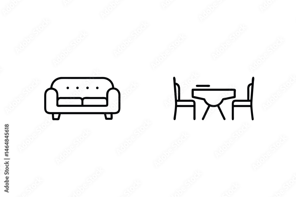 Minimalist black and white icons representing furniture for home interior decorating projects Minimalist black and white icons representing furniture for home interior decorating projects