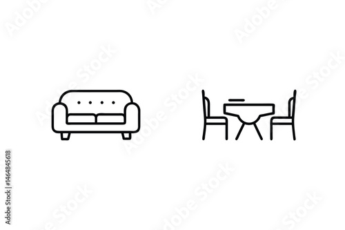 Minimalist black and white icons representing furniture for home interior decorating projects
