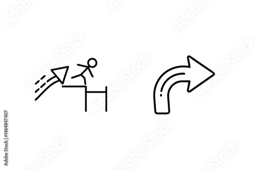 Stick figure jumping onto an arrow representing strategic planning and direction