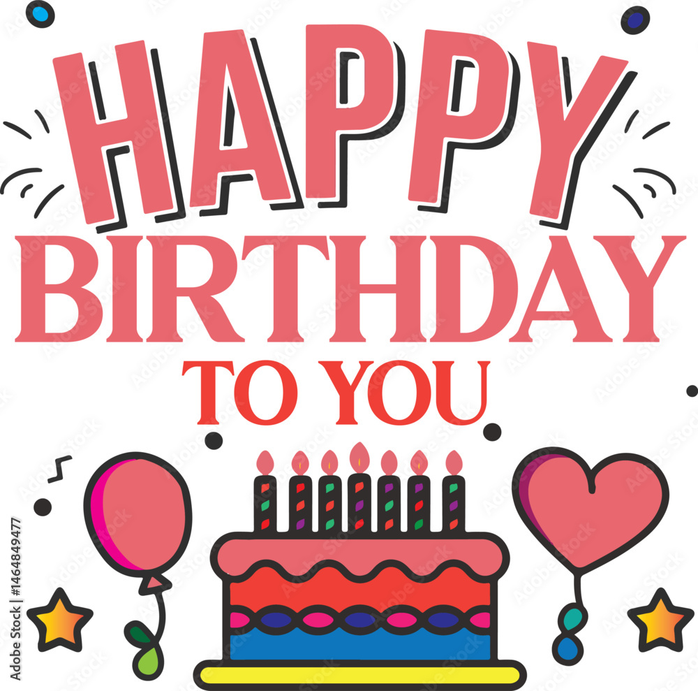 Fototapeta premium Happy birthday vector design. Happy birthday to you text with surprise element like balloons, gift and confetti decoration for birth day celebration greeting card. Vector illustration.