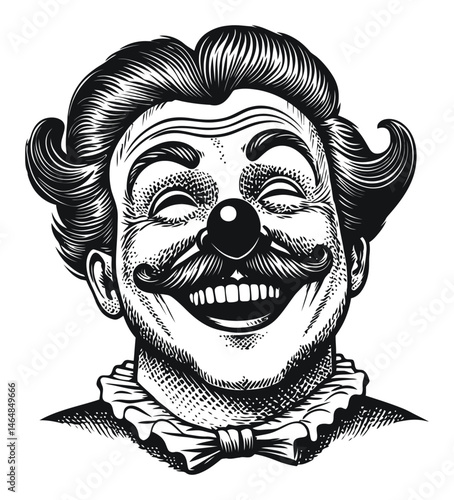 Wallpaper Mural Vintage Engraved Clown Face with Joyful Expression in Black Line Art Torontodigital.ca