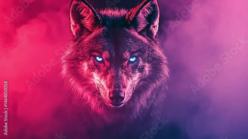 Ferocious wolf in vibrant smoke