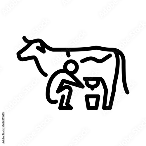 farmer milking cow outline icon. farm activity line art illustration.