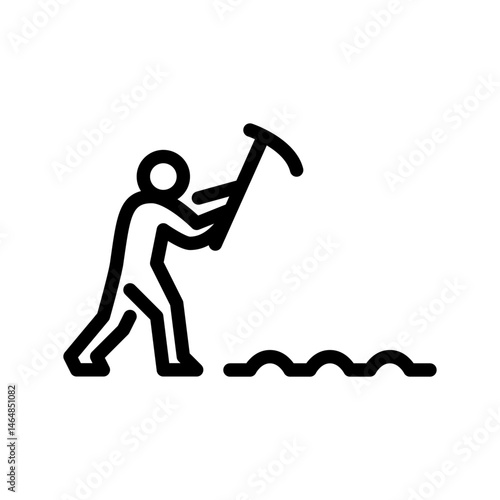 farmer hoeing outline icon. farm activity line art illustration.