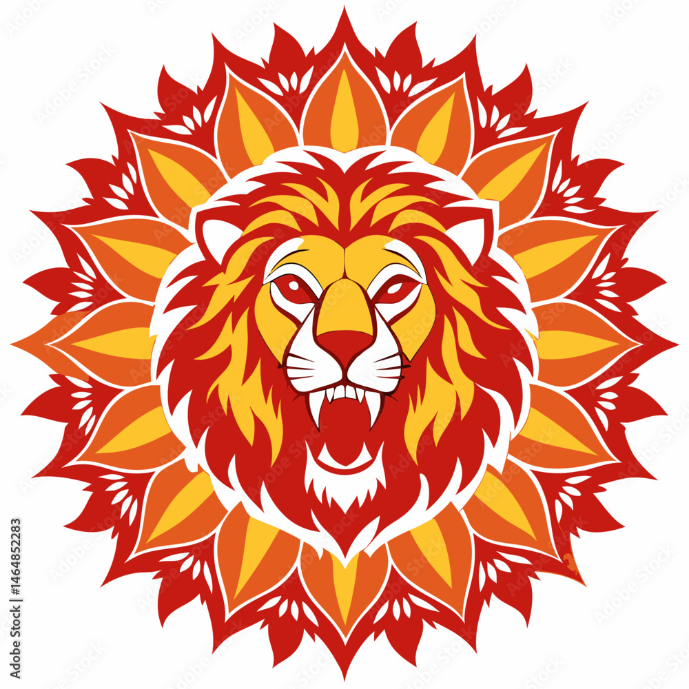 Fototapeta premium Roaring Lion Mandala Vector on White Background 