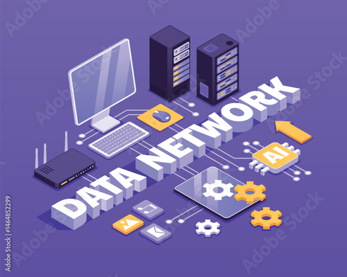 Data Network Isometric Icons with illustration