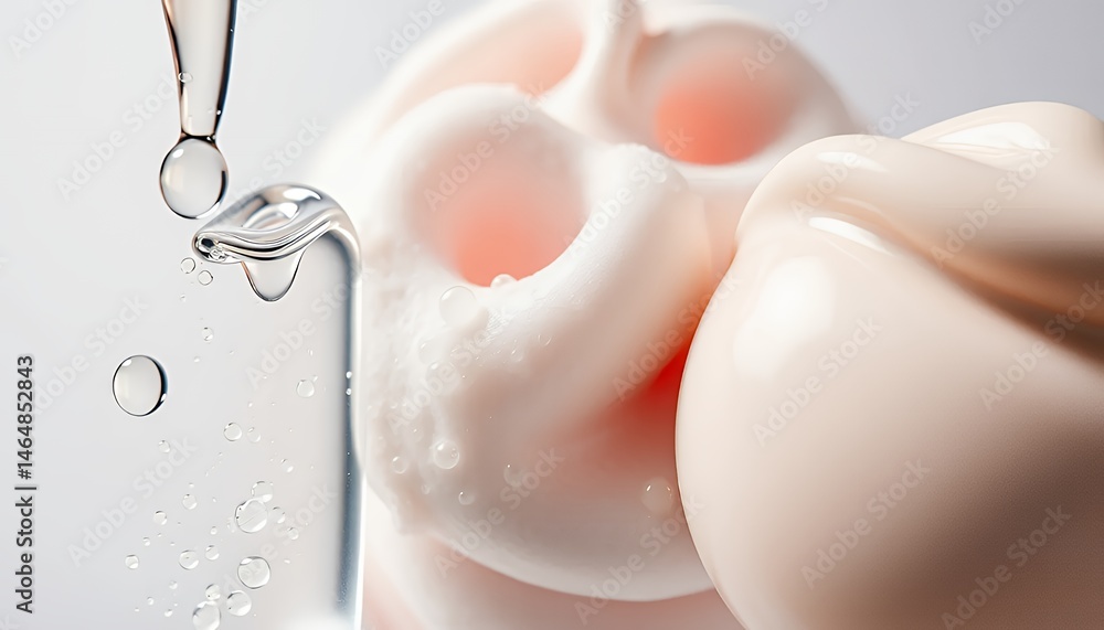 Fototapeta premium Cream and Serum Droplets Macro Close Up Highlighting Light Pink Hydration With Smooth Texture