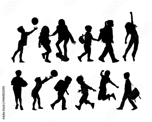 children silhouette activity vector collection
