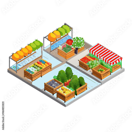 Vegetable and Fruit Market Illustration in Bright Colors  