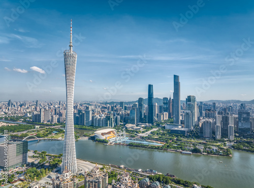 Photos Aerial view of a modern city skyline and river in Guangzhou during the day