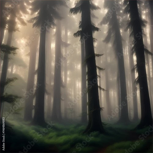 Mist Spreading Through the Forest, Creating a Mysterious Atmosphere