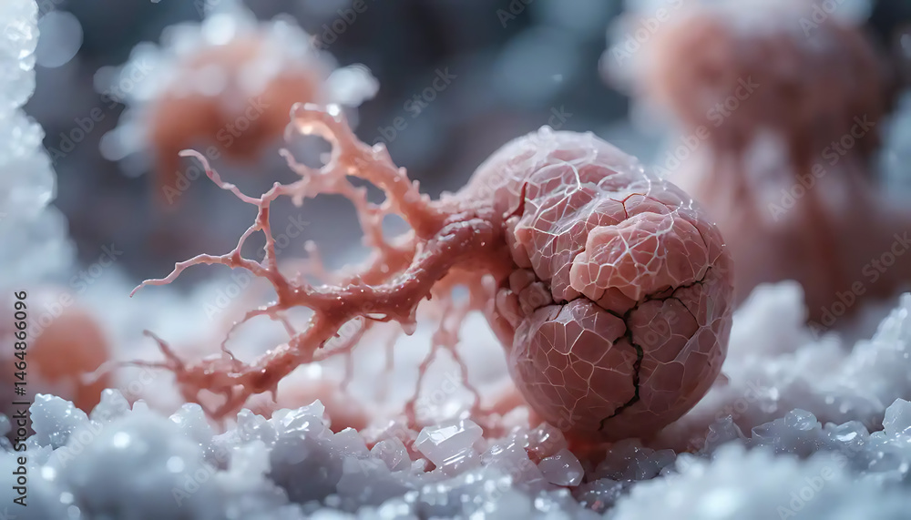 A carbon-based growth from a laboratory accident, frozen mid-expansion with a cracked organic surface A carbon-based growth from a laboratory accident, frozen mid-expansion with a cracked organic surface