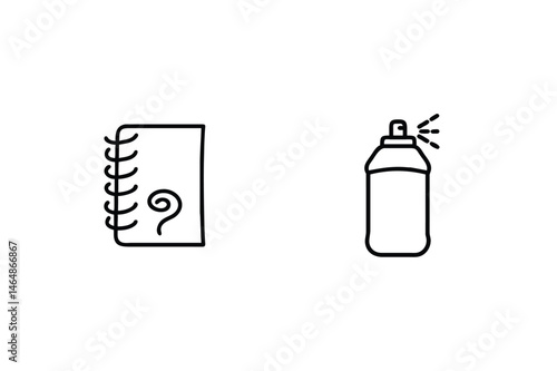 Artistic expression tools notebook and aerosol spray can simple outline illustrations