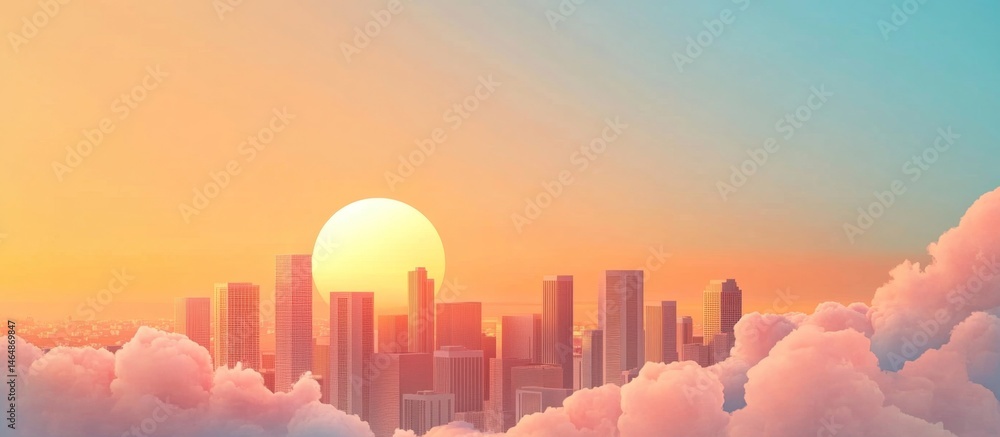 Obraz premium Sunrise City Above Clouds