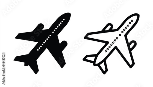 Airplane Icon Set – Jet Silhouette and Outline Vector Illustration