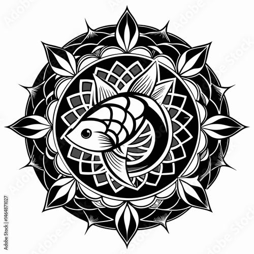 Minimal Koi Fish Mandala Vector on White