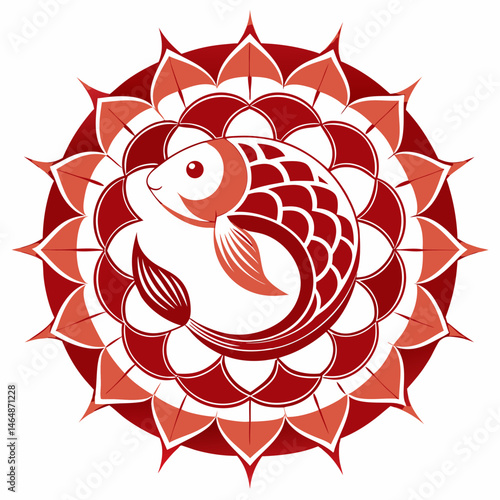 Minimal Koi Fish Mandala Vector on White
